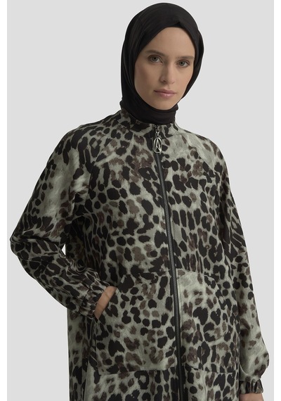 Armine Trend Leopar Desenli Fermuarlı Kolları Lastikli Cepli Tunik Siyah 25kt421 Siyah