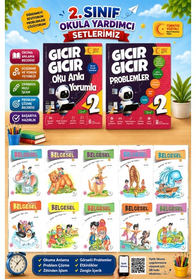 2.sınıf Oku Anla Yorumla + Problemler + Miniklere Belgesel Hikaye Seti