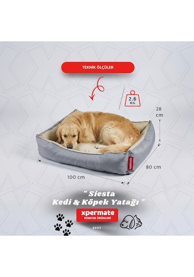 Xpermate Kedi Yatağı ve Köpek Yatağı 80 x 100 x 28 CM Fermuarlı Evcil Hayvan Yatağı Yuvi Siesta