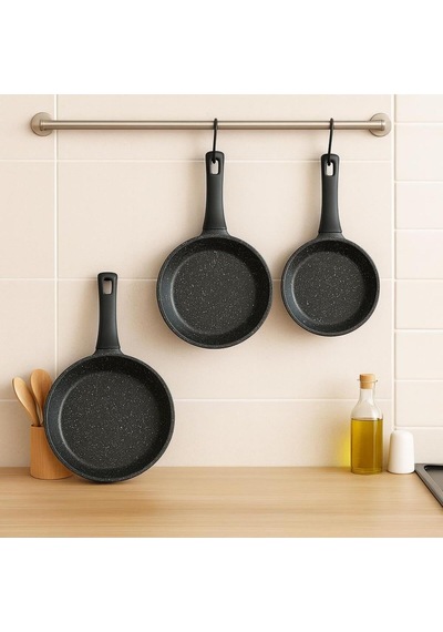 Dilimli Granit Döküm Tava Seti 3'lü, 20 Cm - 24 Cm - 28 Cm, Siyah Diğer