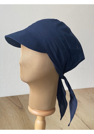 Safari Kadın Şapkası , Bağlamalı Eşarplı Şapka Plaj Şapkası Siperli Bandana Şapka Lacivert
