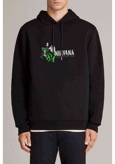 Nirvana Nevermind Baskılı Siyah Erkek Örme Kapşonlu Sweatshirt