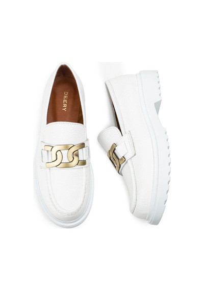 Deery Hakiki Deri Beyaz Tokalı Loafer Kadın Ayakkabı - 01902zbyzp01 Beyaz