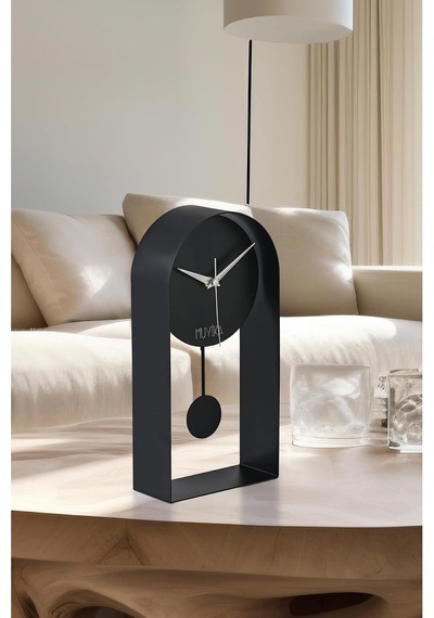 Masa Saati Sarkaçlı Metal Siyah Renk Sessiz Mekanizma Dekoratif Modern Tasarım 32x16cm Mms Myk3000-1 Diğer