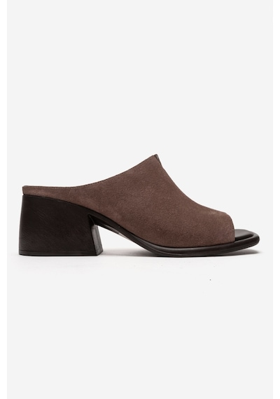 Luvishoes Sorex Vizon Süet Hakiki Deri Kadın Kalın Topuklu Terlik