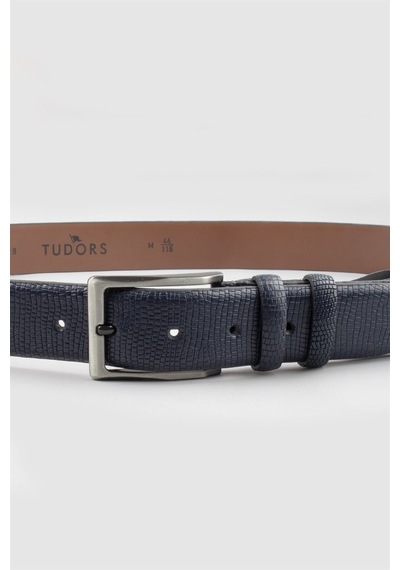 Tudors Erkek %100 Hakiki Deri 3,5 Cm Klasik Lacivert Kemer-24012