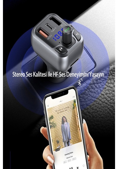 Qpen M63 Bluetooth Usb3.0 Ve Type C Pd Hızlı Şarj Fm Transmitter