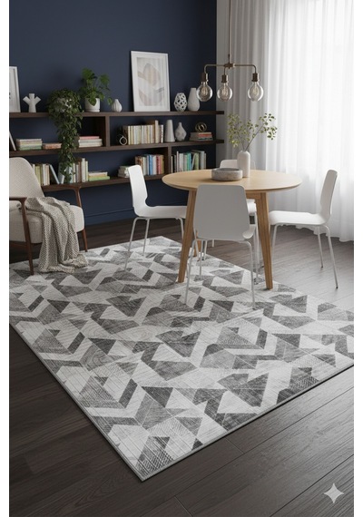 Villadia Home Textile Kaymaz Taban Modern Desen Halı Yolluk Leke Tutmaz Kolay Temizlenir Koridor Salon Yatak Mutfak Odası Vd4037gri Gri