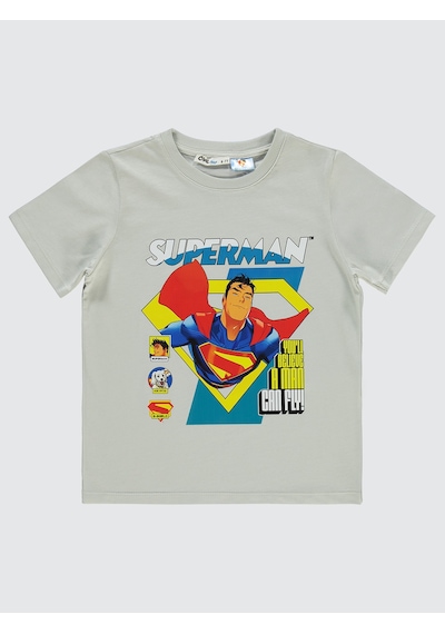 Superman Erkek Çocuk Tişört 6-9 Yaş Saks Açık Gri