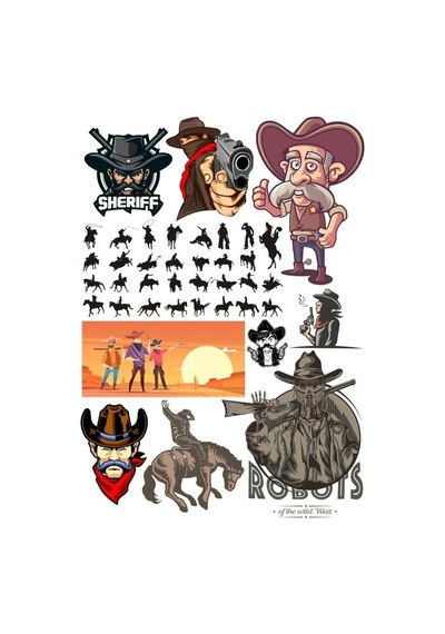 Kowboy Vahşi Batı Sticker Set 25 Parça Telefon, Tablet, Defter, Laptop Sticker