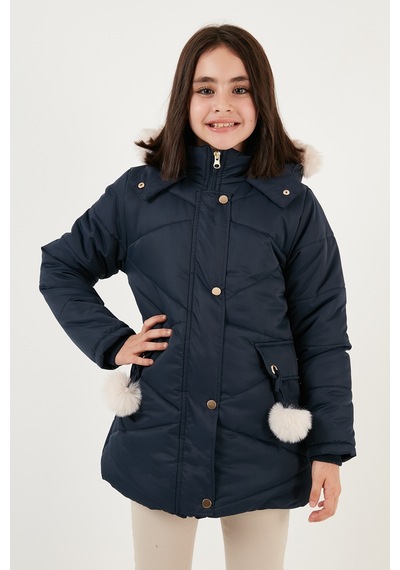 Lela Içi Peluş Astarlı Kapüşonlu Şişme Kız Çocuk Mont 6035034 Lacivert
