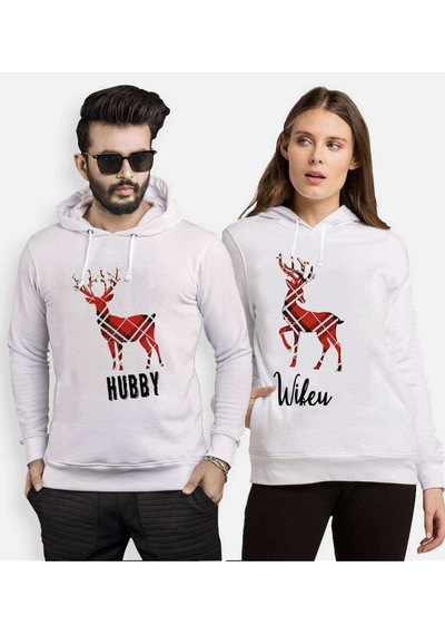 Tshirthane Hubby Wifey Geyik Sevgili Kombinleri Kapüşonlu Kombi