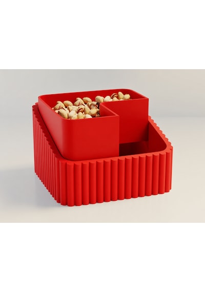 3d Baskı Fıstık Kasesi - Çift Hazneli Kabuk Ayırıcı Sunum Kasesi - Kırmızı Kırmızı Diğer