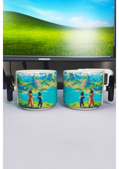 Dragon Ball Anime Baskılı Seramik Lüks Kupa 1 Adet T Şeklinde Özel Siyah Kulp Dalga Kulp V2t Çok Renkli