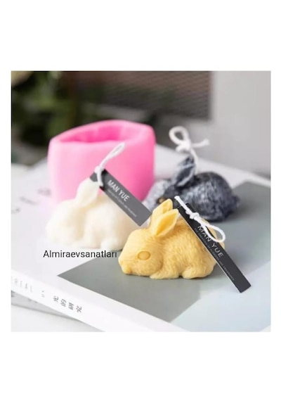 3 Lü Tavşan Modelli Mum Çok Renkli