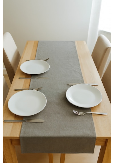 Yunusoğlu Home Gri Şık Masa Runnerı 50x150 Cm Modern Ve Zarif Masa Örtüsü Runner Gri