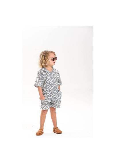 Miniko Kids Laciel Paris Keten Gömlekli Desenli Erkek Çocuk Şortlu Takım Yeşil