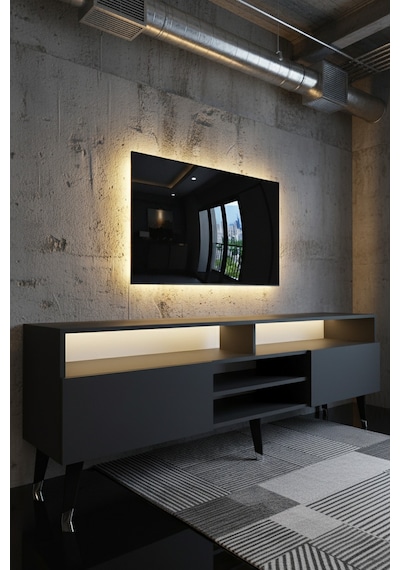 Resital Ledli Tv Sehpası - Led Işıklı - Antrasit - W9030-4