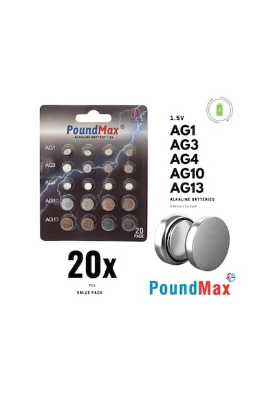 20 Adet Ag1,ag3,ag4,ag10,ag13 Alkalin Karışık Pil