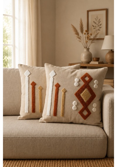 Punch Nakış Kırlent Kılıfı 2 Li 40 Cm X 40 Cm Açık Güneş Mavisi