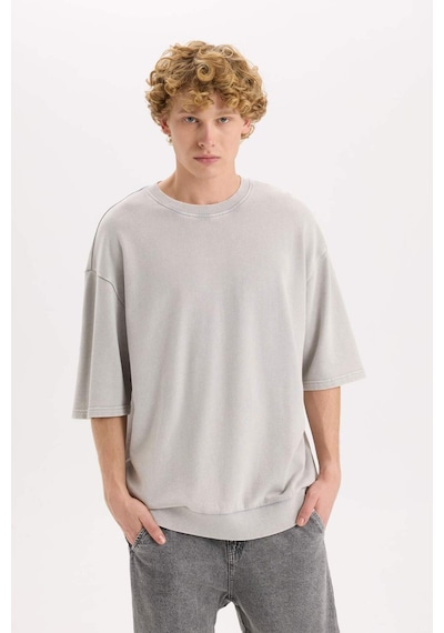 DeFacto Loose Fit Bisiklet Yaka Yıkamalı Soluk Efektli Kısa Kollu Tişört C0709AX25SPGR367