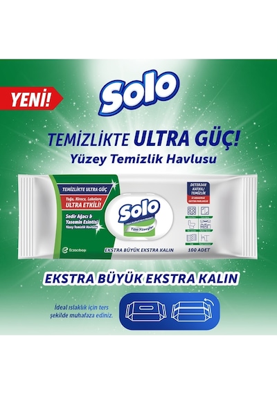 Solo Yüzey Temizlik Havlusu 100 Yaprak Okaliptus & Çam Esintisi 12'li Set