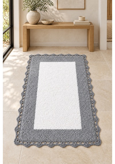 Alanur Bodrum Tufting Cotton Pamuklu El Işi Örgülü Paspas 108 70 X 120 Cm Beyaz - Gri