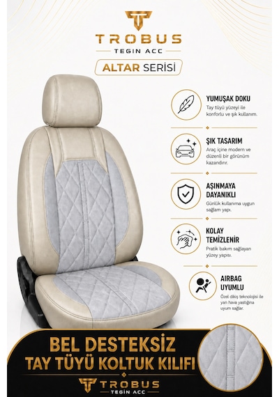 Fiat Egea Cross 2020+ Uyumlu Altar Serisi Tay Tüyü Bej Premium Koltuk Kılıfı