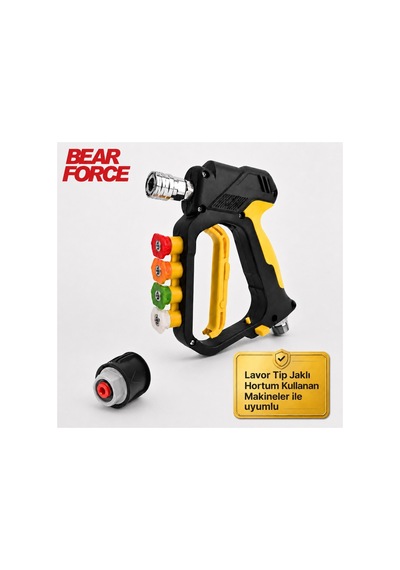Robeve Bear Force Yüksek Basınçlı Yıkama Tabancası 345 Bar 5000 Psı 5 Li Nozul Seti 1/4 Quick Connect Kısa Yıkama Tabancası Oto Yıkama Tabancası Lavor Uyumlu