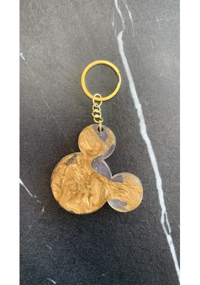 Şeffaf İçinde Gold Süslü Mickey Mouse Gold Aksesuarlı Anahtarlık