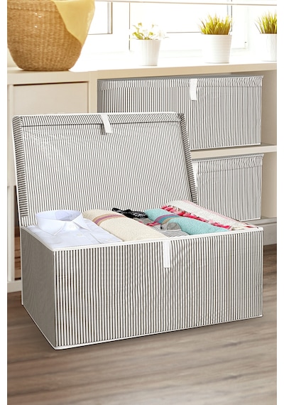 3 Adet Kapaklı Çok Amaçlı Hurç Saklama Kutusu Organizer Mega Plus 70 X 40 X 30 Cm Gri Gri