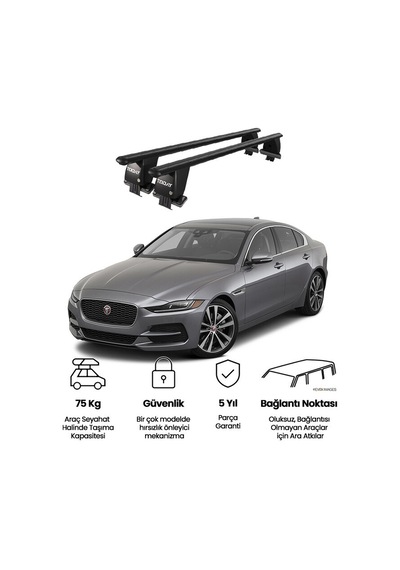 Royal Jaguar Xe 2015 Ve Sonrası Uyumlu Siyah Kilitli Ara Atkı Port Bagaj Tavan Barı