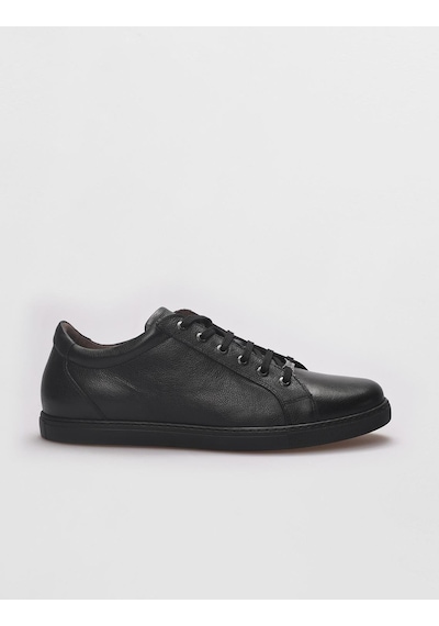 Cabani Hakiki Deri Siyah Bağcıklı Erkek Sneaker Ayakkabı Siyah
