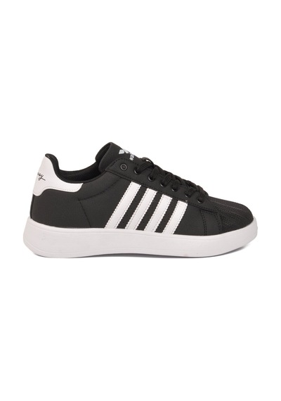 Walkway Siyah Beyaz Bağcıklı Cilt Hafif Unisex Spor Ayakkabı Senti G Siyah - Beyaz