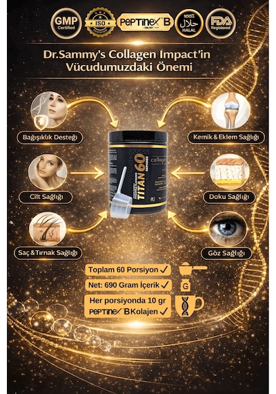 Dr. Sammy's Kolajen 10.000 Mg Tip 1-3 %100 Saf Patentli Hidrolize Sığır Kolajeni 60 Diyet Takviyesi