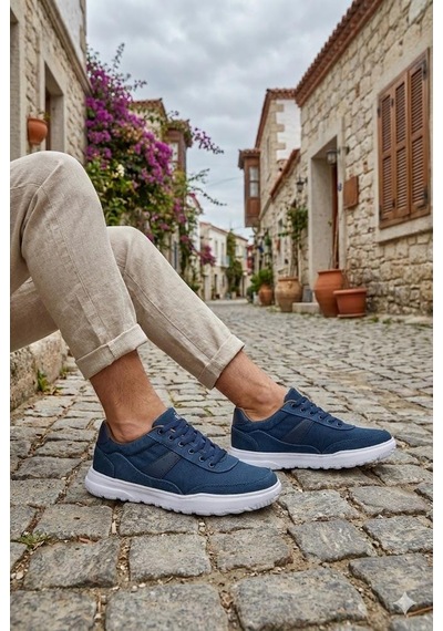 Fort 0226 Dks Keten Rahat Hafif Sneaker Erkek Ayakkabı Mavi