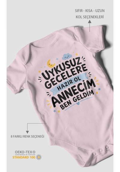Morivokids Anneye Özel Kısa Kollu Bebek Body %100 Pamuk Bebe Pembe