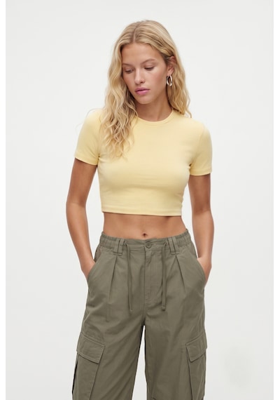 Ritnice Kadın New Serra %100 Pamuk Tereyağ Sarısı Crop Top Sarı