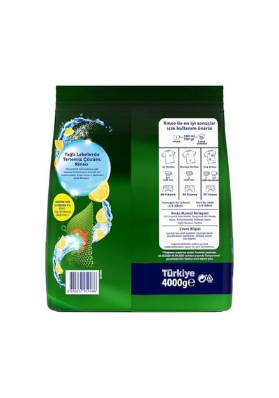 Toz Çamaşır Deterjanı Limon Ve Karbonat Renkliler Ve Beyazlar İçin 4 Kg