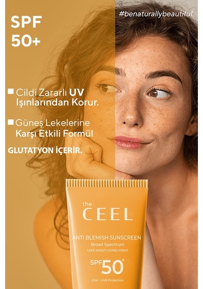 The Ceel Leke Karşıtı Tüm Ciltler Için Yüksek Korumalı Spf 50+ Güneş Kremi Glutatyon Etkili 50 ml