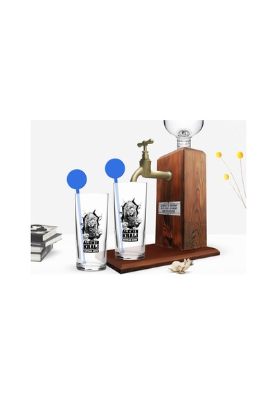 Kişiye Özel Renkli Baskılı Alemin Kralı Tasarımlı İkili Vodka Bar