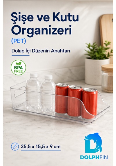 Şeffaf Pet Şişe Ve Kutu Organizeri Buzdolabı Düzenleyici 35,5x15,5x9 Cm