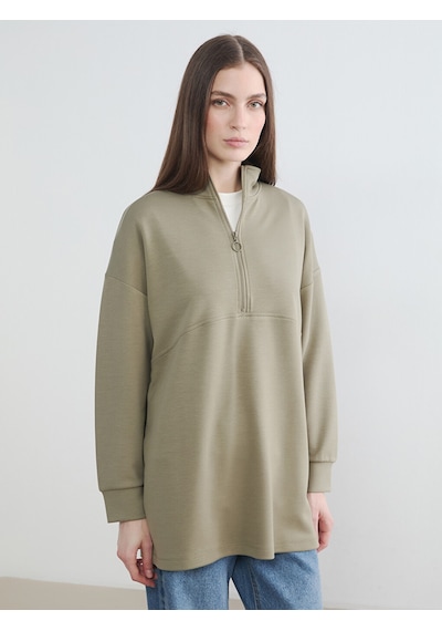 Lcw Modest Haki Dik Yaka Soft Touch Kadın Sweatshirt Tunik