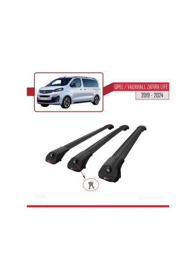 Opel / Vauxhall Zafira Life 2019 Ve Sonrası İle Uyumlu Ace-1 Ara Atkı Tavan Barı Siyah 3 Adet Bar