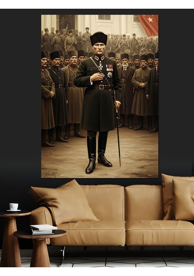 Ahşap Tablo Retro Askeri Kıyafetli Atatürk