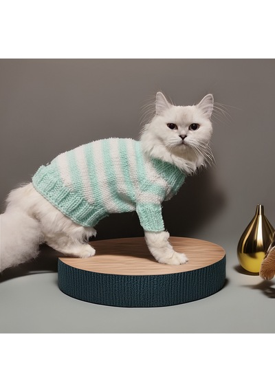 Kedi Köpek İçin Turkuaz Beyaz Çizgili Kazak