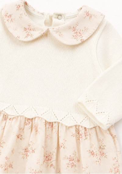 Babyhola Kız Bebek Çiçek Desenli Müslin Triko Takımı 3028 Ekru