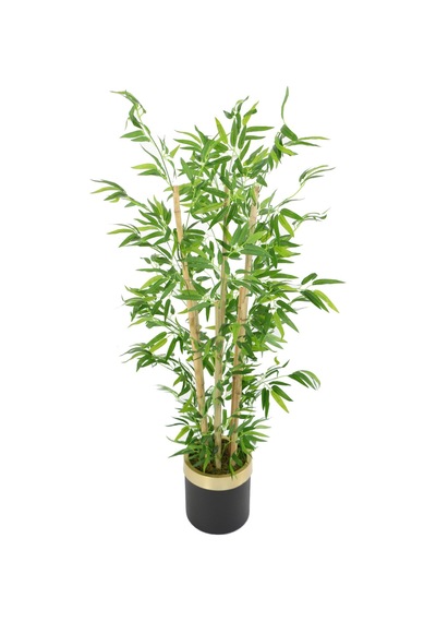 Yapay Çiçek Deposu Metal Galvaniz Saksıda Yapay Bambu Ağacı 6 Gövde 140 Cm Siyah-gold