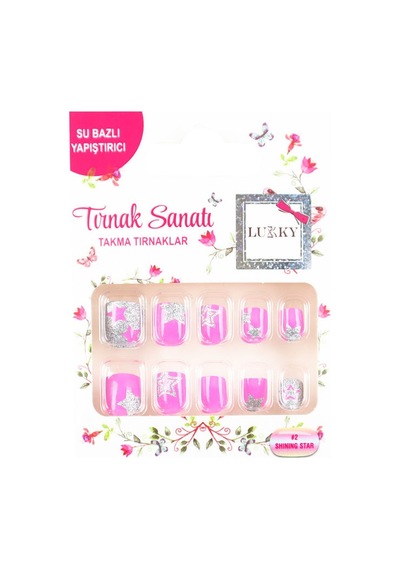 Lukky Yıldız Baskılı Yapışkanlı Takma Tırnak Seti