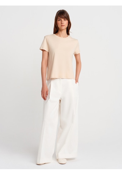 Dilvin 31757 Bisiklet Yaka Dikiş Detaylı T-shirt-taş Taş